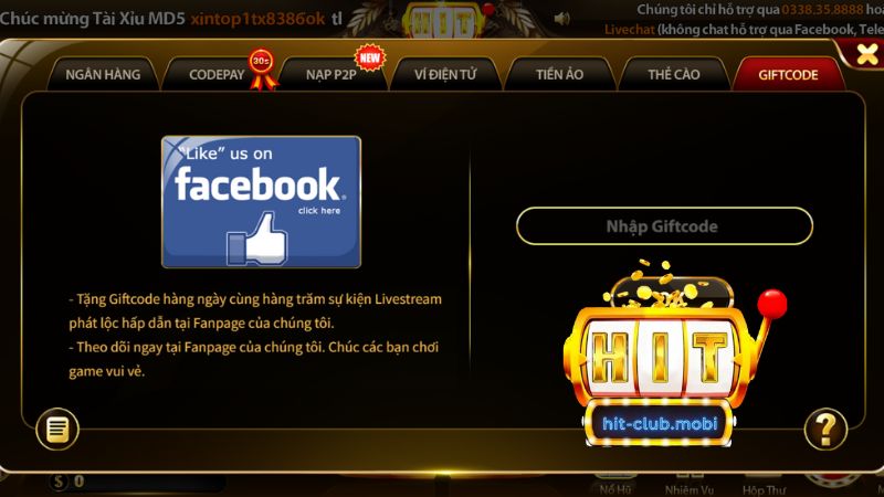 Cách nhập mã giftcode Hitclub