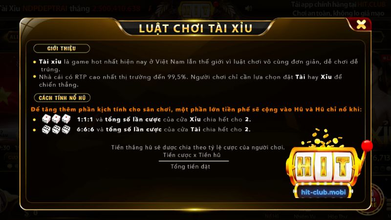 Luật Chơi Tài Xỉu Hitclub Chi Tiết