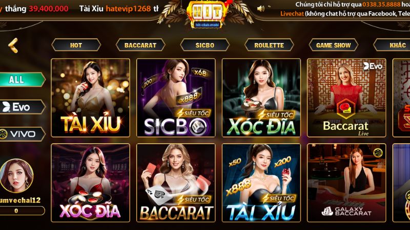 Sảnh live casino hitclub đa dạng thể loại